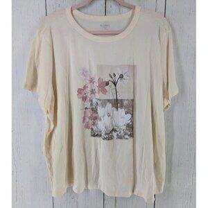 Old Navy Size 2X Light Yellow Floral Graphic Casual Short Sleeve Womens Top
